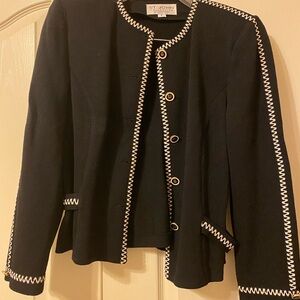 St John Black Blazer with White Trim and Jewel Neckline